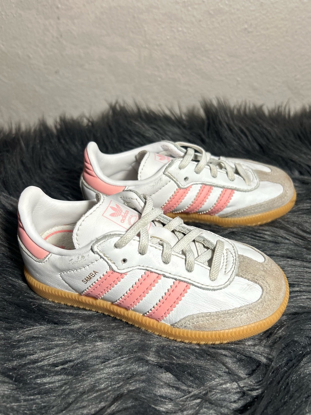 Adidas Kids Samba Og Shoes White Coral Pink Leather Sneaker Size 8 - Picture 4 of 9